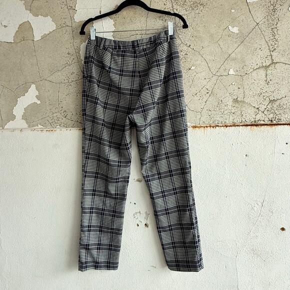 Plaid Pants Womens 36 US 4 Slim Cropped Ankle Navy Purple ICHI Check Trousers - Picture 3 of 5